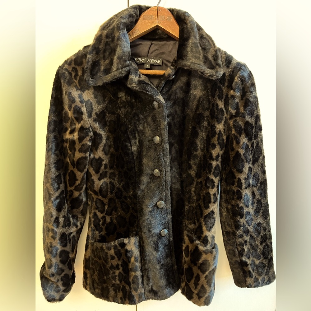 Betsey Johnson faux fur leopard print jacket